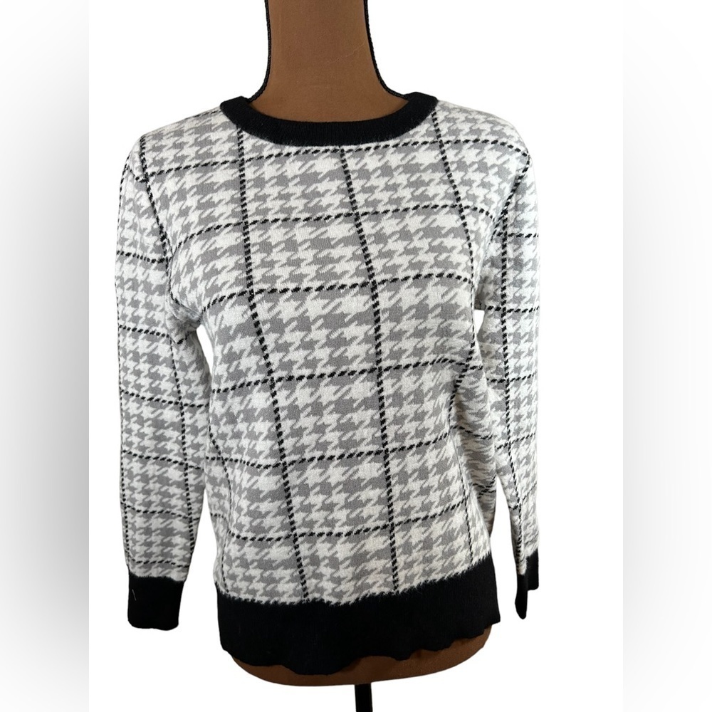 Halogen Ivory Gray Houndstooth Sweater S